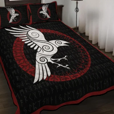 Viking Quilt Bedding Set – Norse Raven Rune Ancient Insight