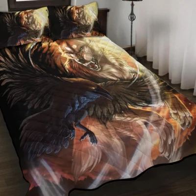 Viking Quilt Bedding Set – Norse Raven and Wolf United Spirit