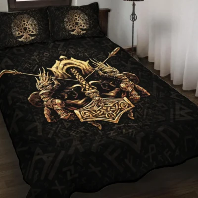 Viking Quilt Bedding Set – Norse Valkyrie Art Heroic Design