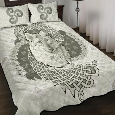 Viking Quilt Bedding Set – Norse Wolf Art Fierce Design