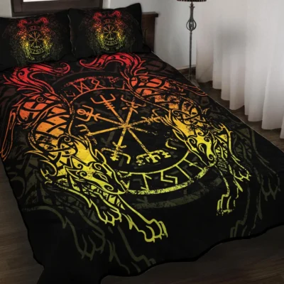 Viking Quilt Bedding Set – Norse Wolf Symbol Fierce Legacy