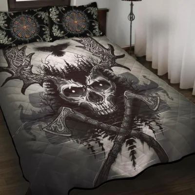 Viking Quilt Bedding Set – Raven Axe Skull Art Epic Fusion
