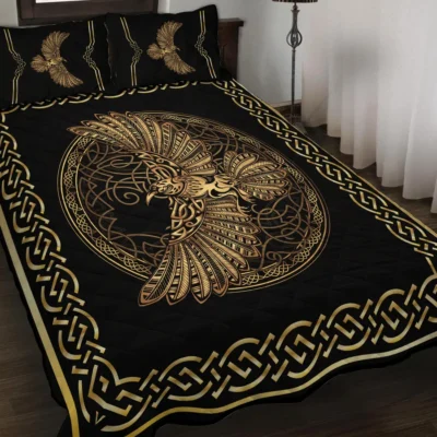 Viking Quilt Bedding Set – Raven Symbol Norse Mystic Power