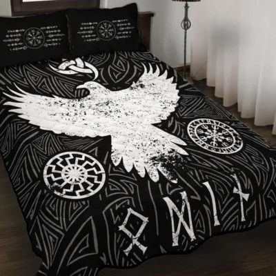 Viking Quilt Bedding Set – Raven Symbol Norse Mythic Design Viking Quilt Bedding Set – Raven Symbol Norse Mythic Design