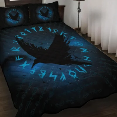 Viking Quilt Bedding Set – Rune Norse Raven Ancient Wisdom
