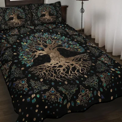 Viking Quilt Bedding Set – Tree of Life Drawings Timeless Harmony