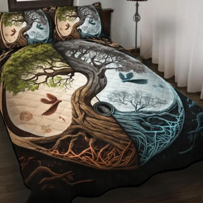 Viking Quilt Bedding Set – Tree of Life Yin Yang Harmony