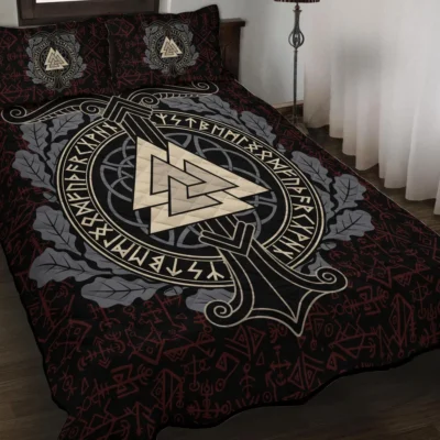 Viking Quilt Bedding Set – Valknut Symbol Mystic Power