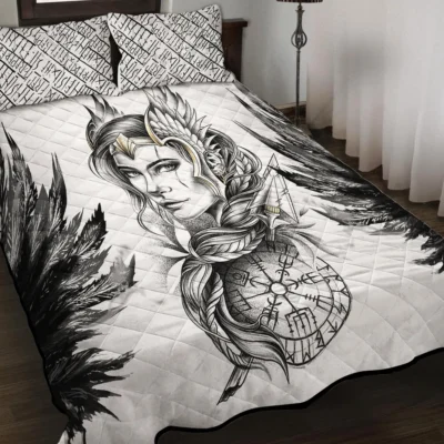 Viking Quilt Bedding Set – Valkyrie Artwork Divine Warrior Design Viking Quilt Bedding Set – Valkyrie Artwork Divine Warrior Design