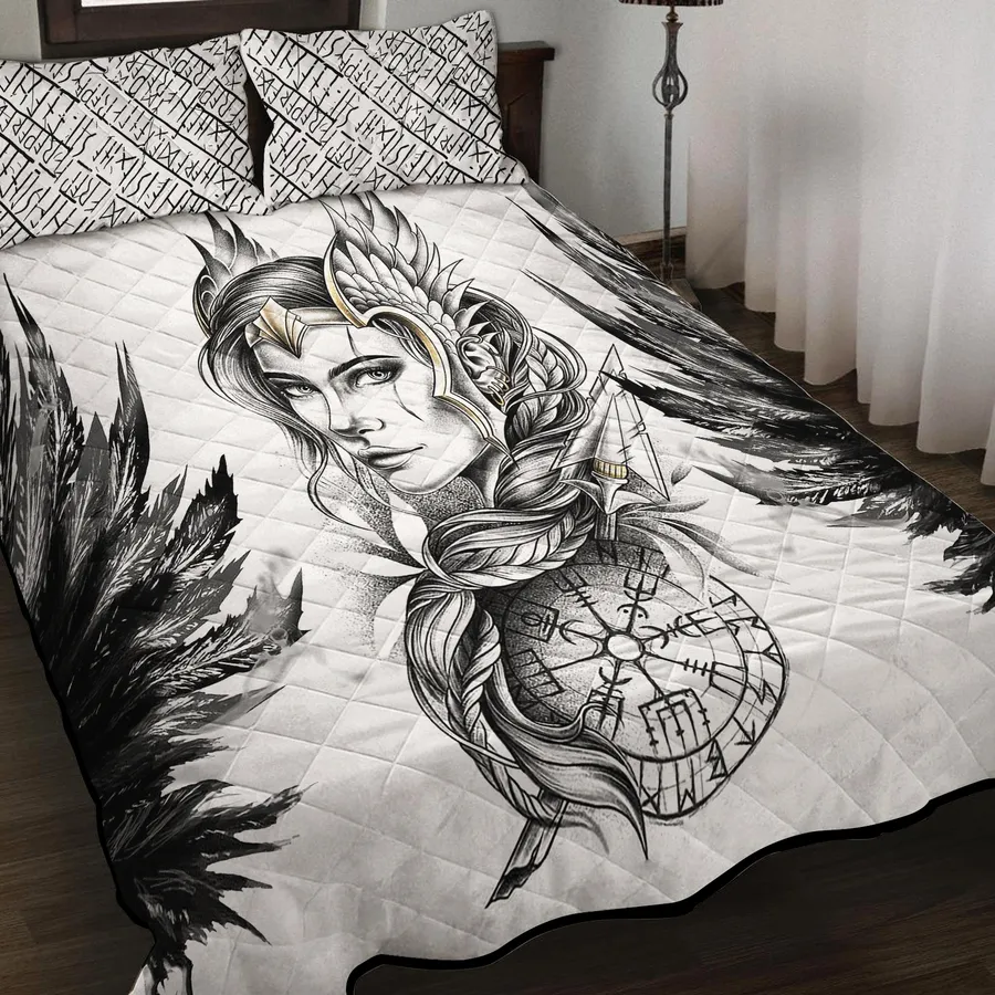Viking Quilt Bedding Set – Valkyrie Artwork Divine Warrior Design Viking Quilt Bedding Set – Valkyrie Artwork Divine Warrior Design