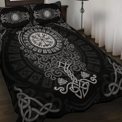 Viking Quilt Bedding Set – Vegvisir Norse Yggdrasil Art Eternal Guide