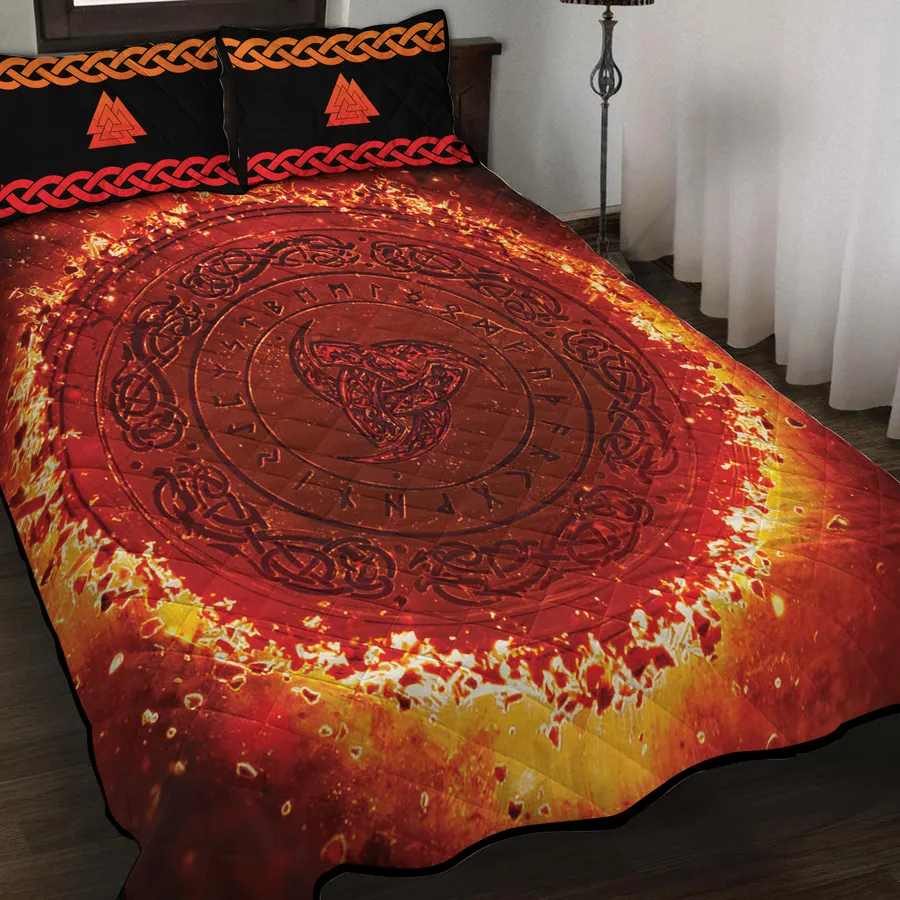 Viking Quilt Bedding Set – Viking Protection Rune and Triple Horn Emblem Viking Quilt Bedding Set – Viking Protection Rune and Triple Horn Emblem