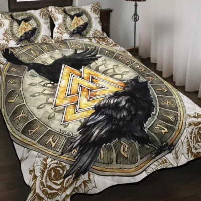 Viking Quilt Bedding Set – Viking Raven Valknut Art Legendary Symbol Viking Quilt Bedding Set – Viking Raven Valknut Art Legendary Symbol