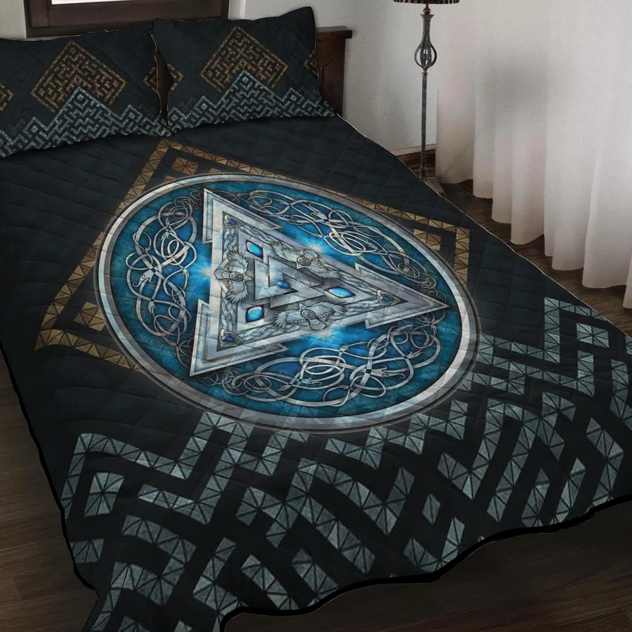 Viking Quilt Bedding Set – Viking Valknut Symbol Heritage Viking Quilt Bedding Set – Viking Valknut Symbol Heritage