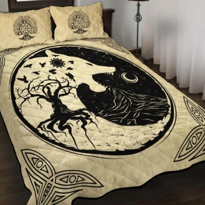 Viking Quilt Bedding Set – Viking Wolf Symbol – Art Yggdrasil Legend