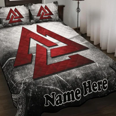 Viking Quilt Bedding Set – Vintage Valknut Symbol Timeless Honor