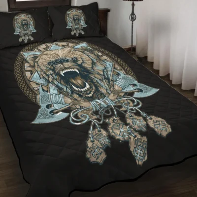 Viking Quilt Bedding Set – Wolf Viking Art Fierce Design