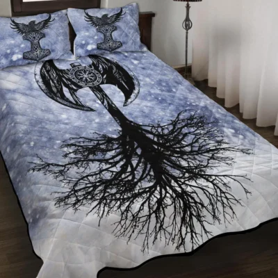 Viking Quilt Bedding Set – Yggdrasil Art – Norse Axe Warrior Design