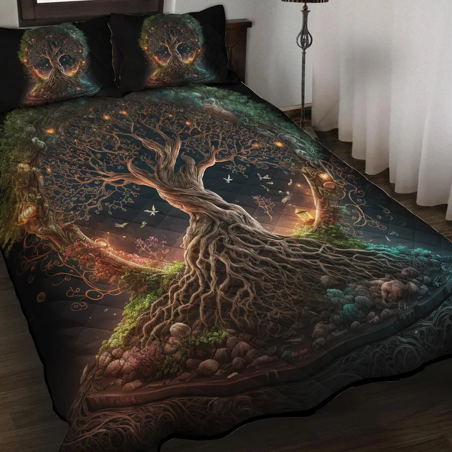 Viking Quilt Bedding Set – Yggdrasil Artwork Legendary Tree Viking Quilt Bedding Set – Yggdrasil Artwork Legendary Tree