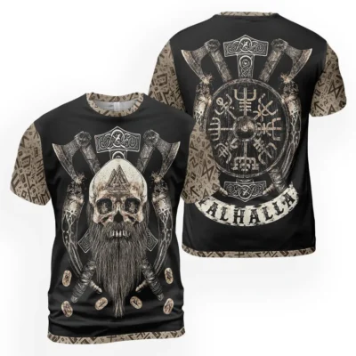 Viking Shirts For Men – Fierce Beard Shirt With Skull, Axe And Valhalla Theme Viking Shirts For Men – Fierce Beard Shirt With Skull, Axe And Valhalla Theme