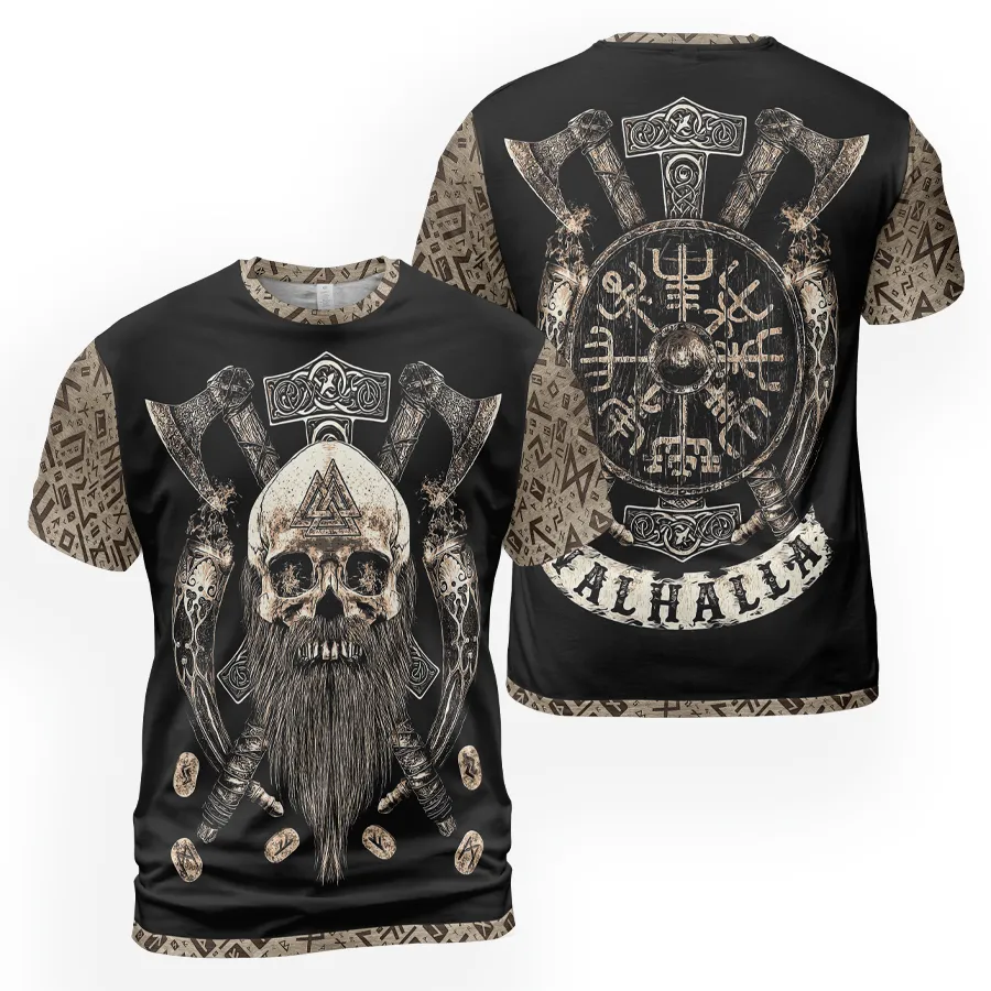 Viking Shirts For Men – Fierce Beard Shirt With Skull, Axe And Valhalla Theme Viking Shirts For Men – Fierce Beard Shirt With Skull, Axe And Valhalla Theme
