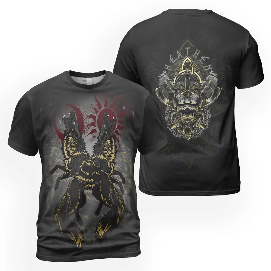Viking Shirts – Powerful Wolves TShirt With Hati And Skoll Heathen Viking Shirts – Powerful Wolves TShirt With Hati And Skoll Heathen