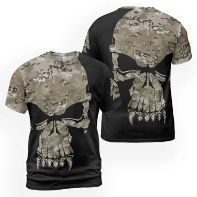 Viking T Shirt – Fierce Skull T Shirt Design With Camo Pattern And Heathen Theme