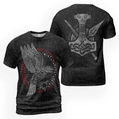 Viking T Shirts – Legendary Raven T Shirts With Hammer And Spear Of Odin Viking T Shirts – Legendary Raven T Shirts With Hammer And Spear Of Odin