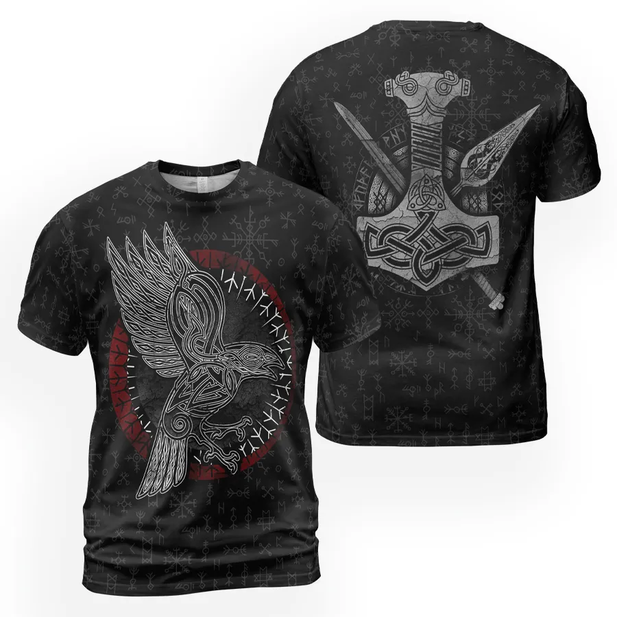 Viking T Shirts – Legendary Raven T Shirts With Hammer And Spear Of Odin Viking T Shirts – Legendary Raven T Shirts With Hammer And Spear Of Odin