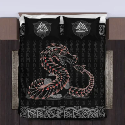Viking Quilt Bedding Set – Jormungandr Rune Serpent Legend Viking Quilt Bedding Set – Jormungandr Rune Serpent Legend