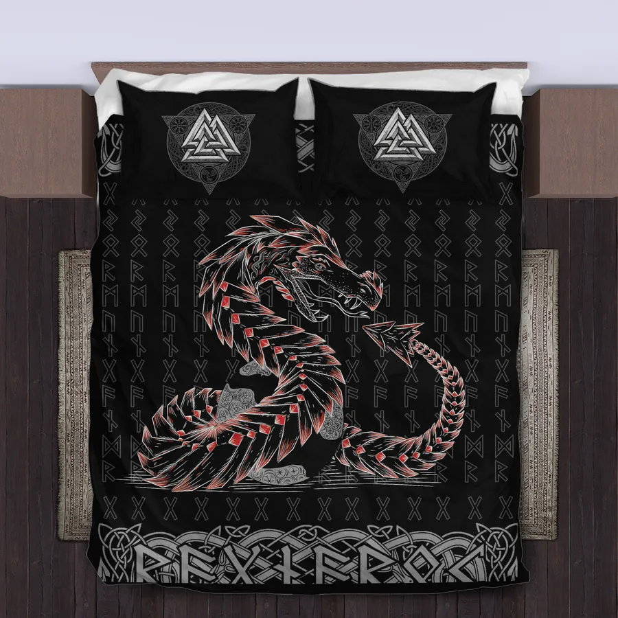 Viking Quilt Bedding Set – Jormungandr Rune Serpent Legend Viking Quilt Bedding Set – Jormungandr Rune Serpent Legend