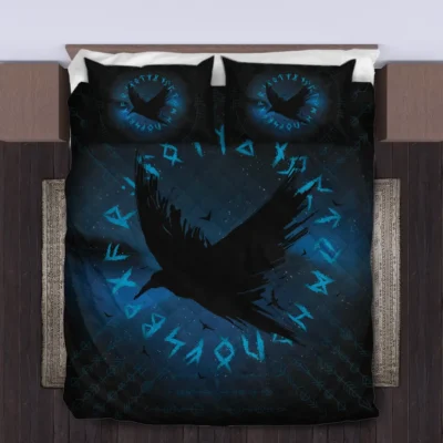 Viking Quilt Bedding Set – Rune Norse Raven Ancient Wisdom