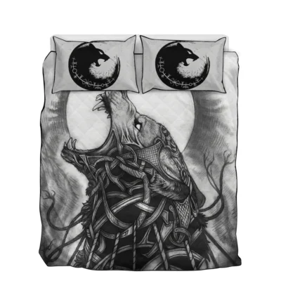 Viking Quilt Bedding Set - Powerful Norse Wolf Symbol Design Viking Quilt Bedding Set - Powerful Norse Wolf Symbol Design