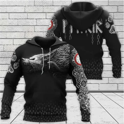 Hoodie Viking – Hoodie Wolf Fenrir Drawing Savage Spirit