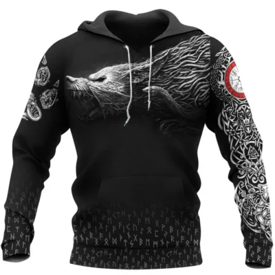 Hoodie Viking – Hoodie Wolf Fenrir Drawing Savage Spirit