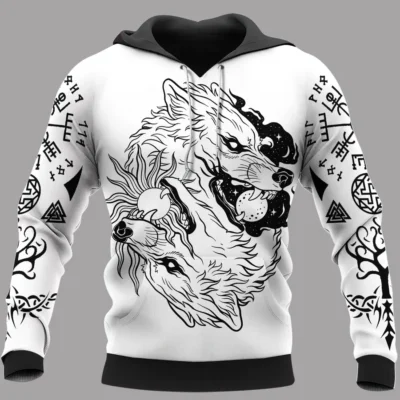 Hoodie Viking – Norse Wolf Design with Axe Norse Power