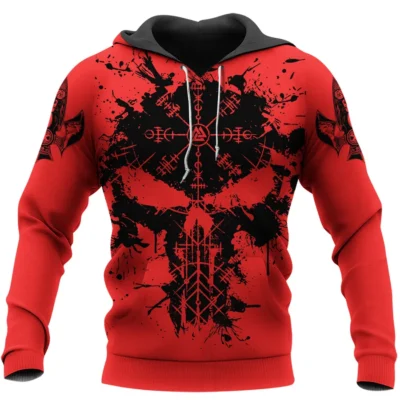 Hoodie Viking – Skull Hoodie Mens With Norse Raven Symbol