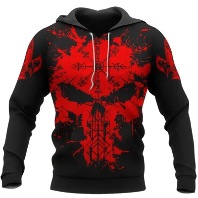 Hoodie Viking – Skull Hoodie Mens With Norse Raven Symbol