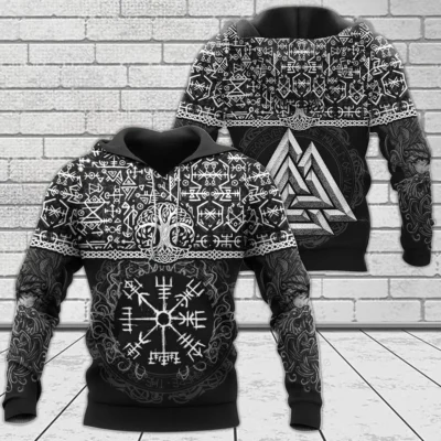 Hoodie Viking – Vegvísir Compass – Valknut Symbol Guardian