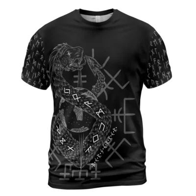 Mens Viking Shirt Featuring Jormungandr – Son Of Loki With Ancient Rune Symbol