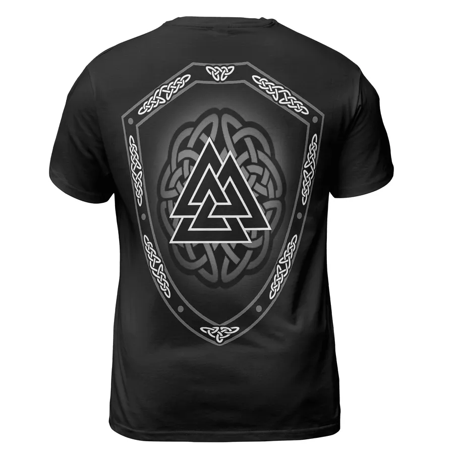 Norse T Shirts – Powerful Celtics T Shirt Featuring Hati And Skoll With Valknut Shield Norse T Shirts – Powerful Celtics T Shirt Featuring Hati And Skoll With Valknut Shield