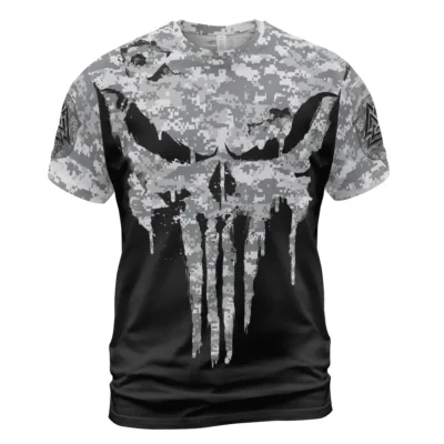 Norse Tee – Evil Viking Skull Drawing with Dripping Camouflage Pattern
