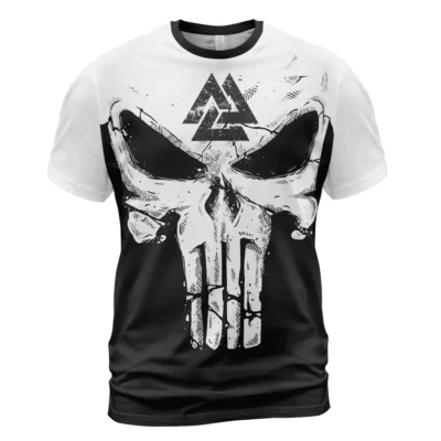Viking Store Norse Tee – Powerful Skull On T Shirt With Valknut Symbol
