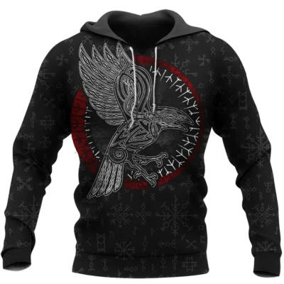Raven Hoodie – Hoodie Viking With Legendary Hammer And Spear Of Odin