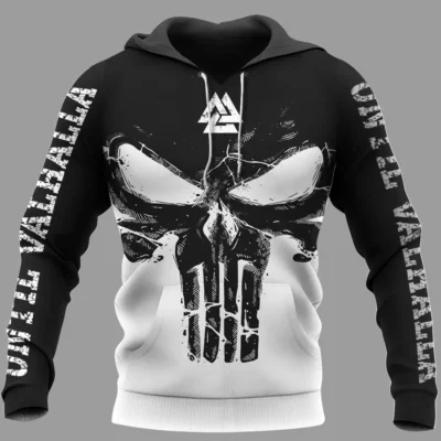 Until Valhalla Hoodie – Bold Skull Hoodie With Valknut Symbol