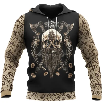 Valhalla Hoodie – Hoodie Viking With Beard Skull And Axe Design