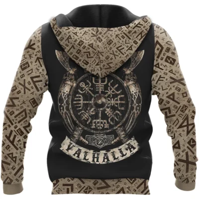 Valhalla Hoodie – Hoodie Viking With Beard Skull And Axe Design