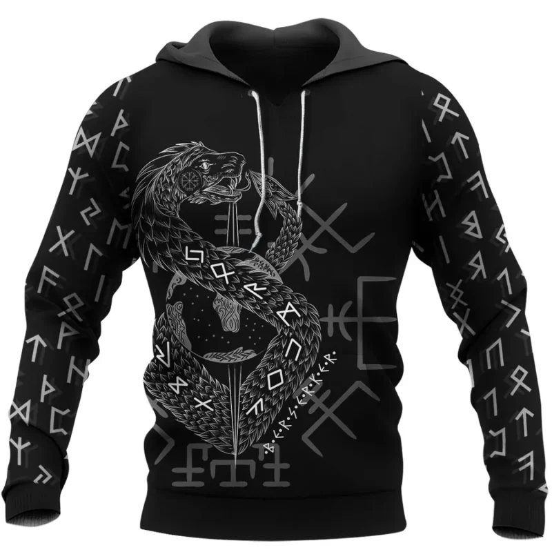 Viking Hoodie Featuring Jormungandr Son Of Loki Legendary Serpent Style