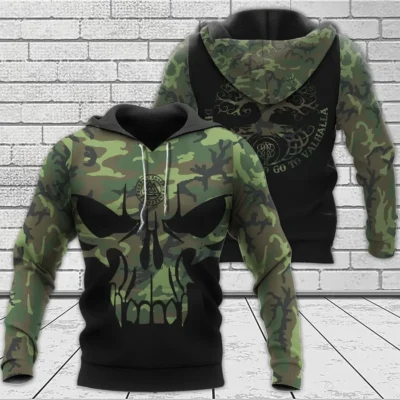 Viking Hoodie – Hoodie Skull Camo – Yggdrasil Art Legendary Style
