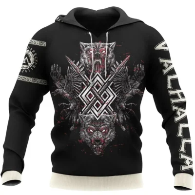 Viking Hoodie – Norse Raven Wolf Hoodie Primal Fusion